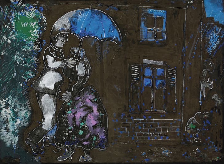 1926, MARC  CHAGALL, COUPLE UNDER THE RAIN, HD wallpaper